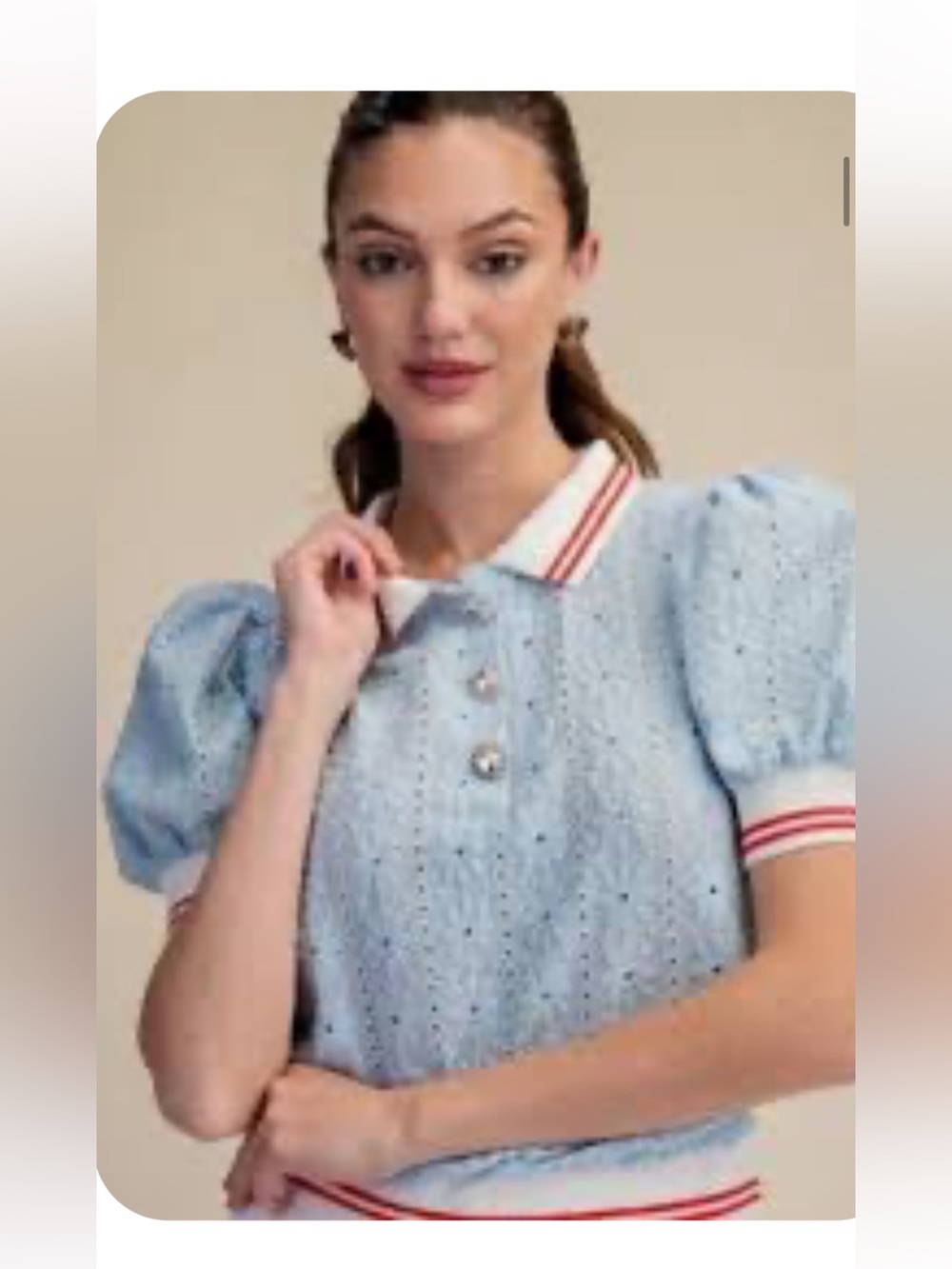 Maeve Puff Sleeve Lace Polo Top
